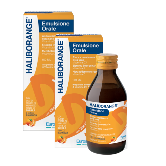 Haliborange Bipack Emulsione Orale Integratore Alimentare per Sistema Immunitario 2x150ml - scadenza prodotto 10/26