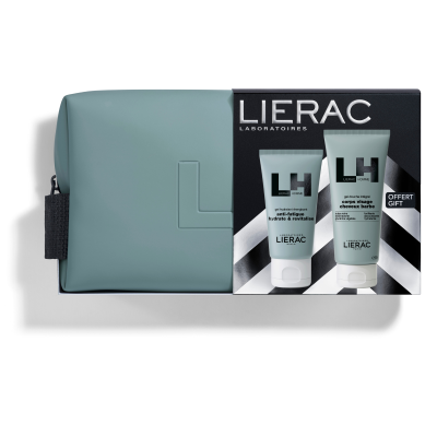 Cofanetto Natale Lierac Uomo - Gel Idratante Energizzante 50ml, Gel-Doccia Multifunzione 200ml e Trousse