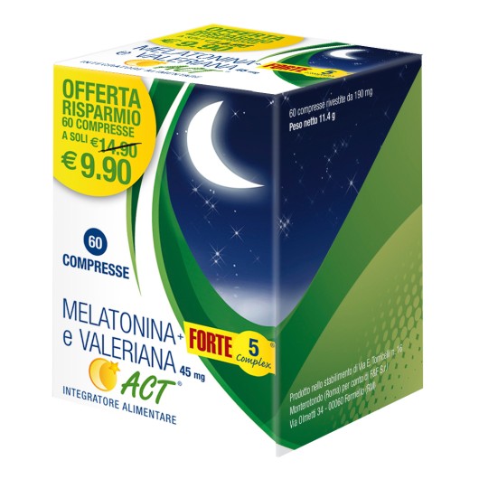 Linea Act Melatonina e Valeriana ACT + Forte 5 Complex per il Sonno 60 compresse