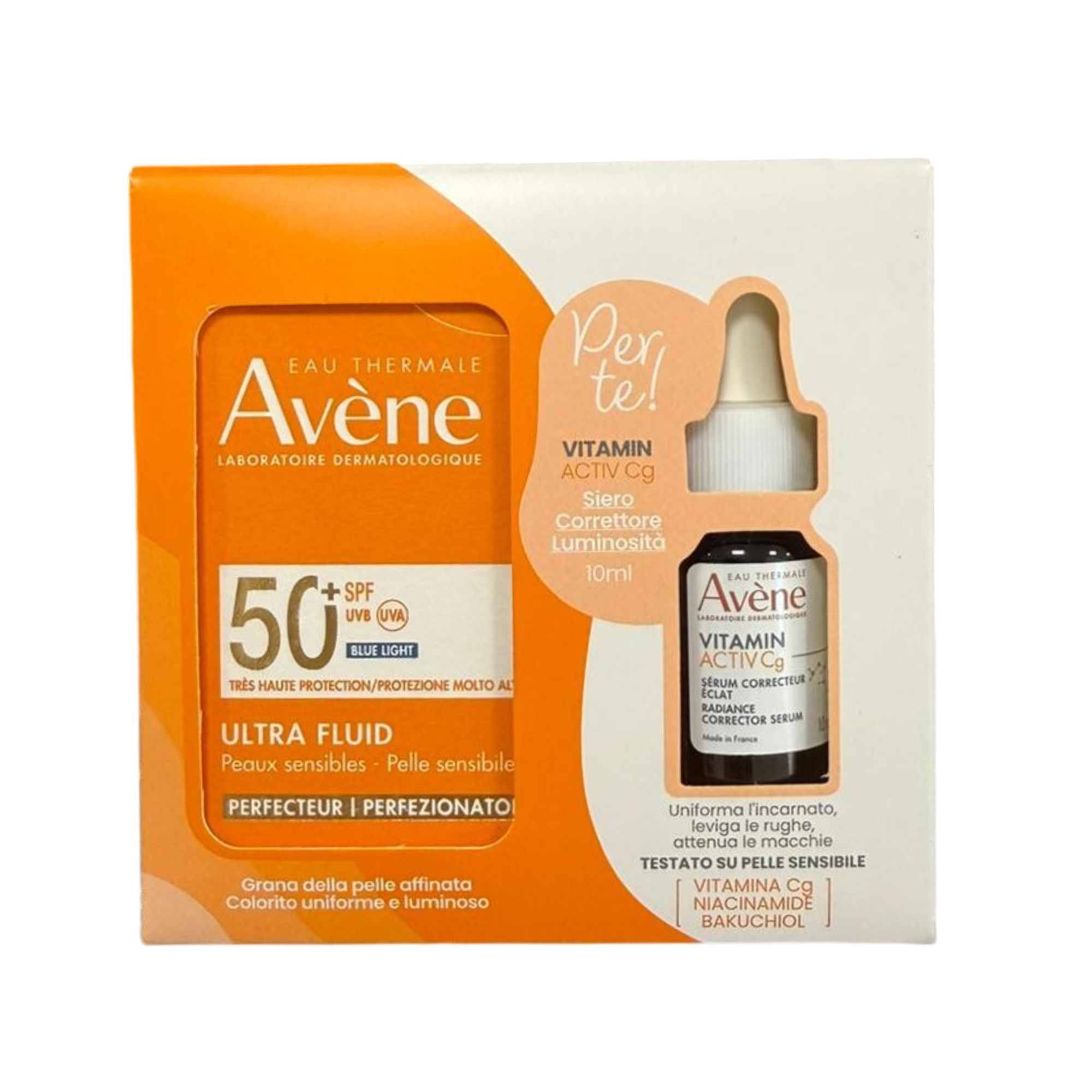 Avene Solare Ultra Fluid SPF 50+ + Vitamin Activ CG Siero omaggio - scadenza prodotto 02/27