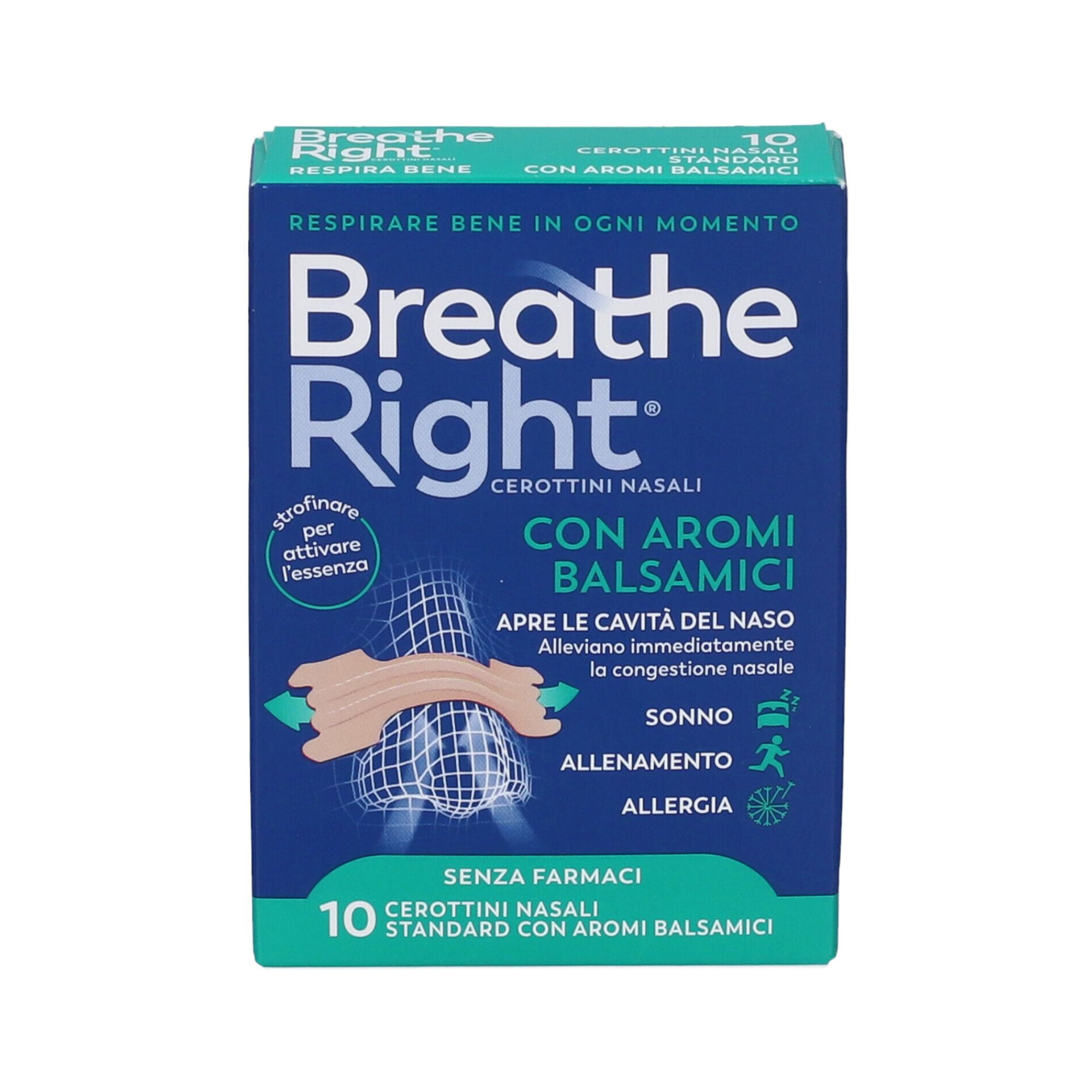 Breathe Right Cerotti Nasali Standard con Aromi Balsamici 10 pezzi