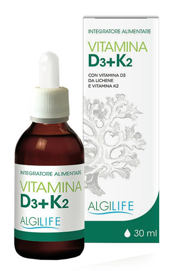 ALGILIFE Vitamina D3+K2 Integratore con Vitamina D3 e K2 vegetali per ossa forti, sistema immunitario e salute cardiovascolare gocce 30ml