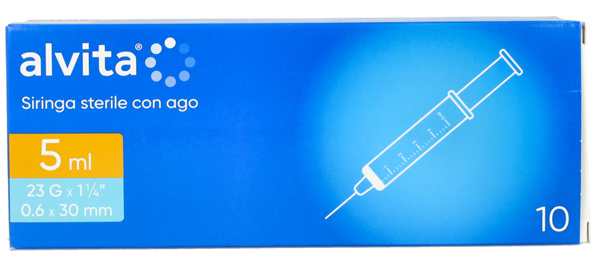 Alvita Siringhe 5ml Sterili Monouso con Ago G23 10 Pezzi