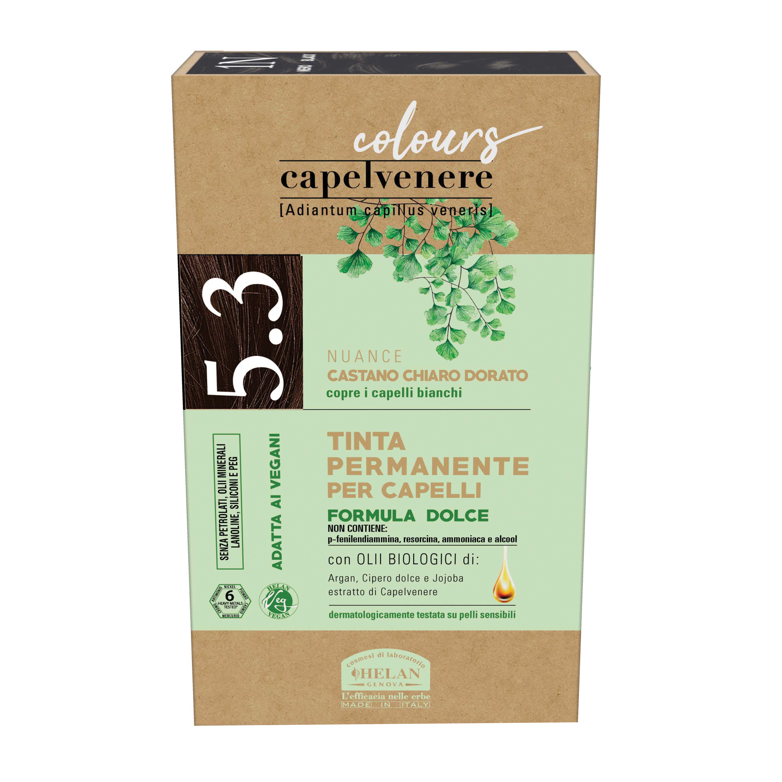 HELAN Capelvenere - Tinta Permanente Per Capelli Formula Dolce N. 5.3 Castano chiaro dorato - Immagine 3