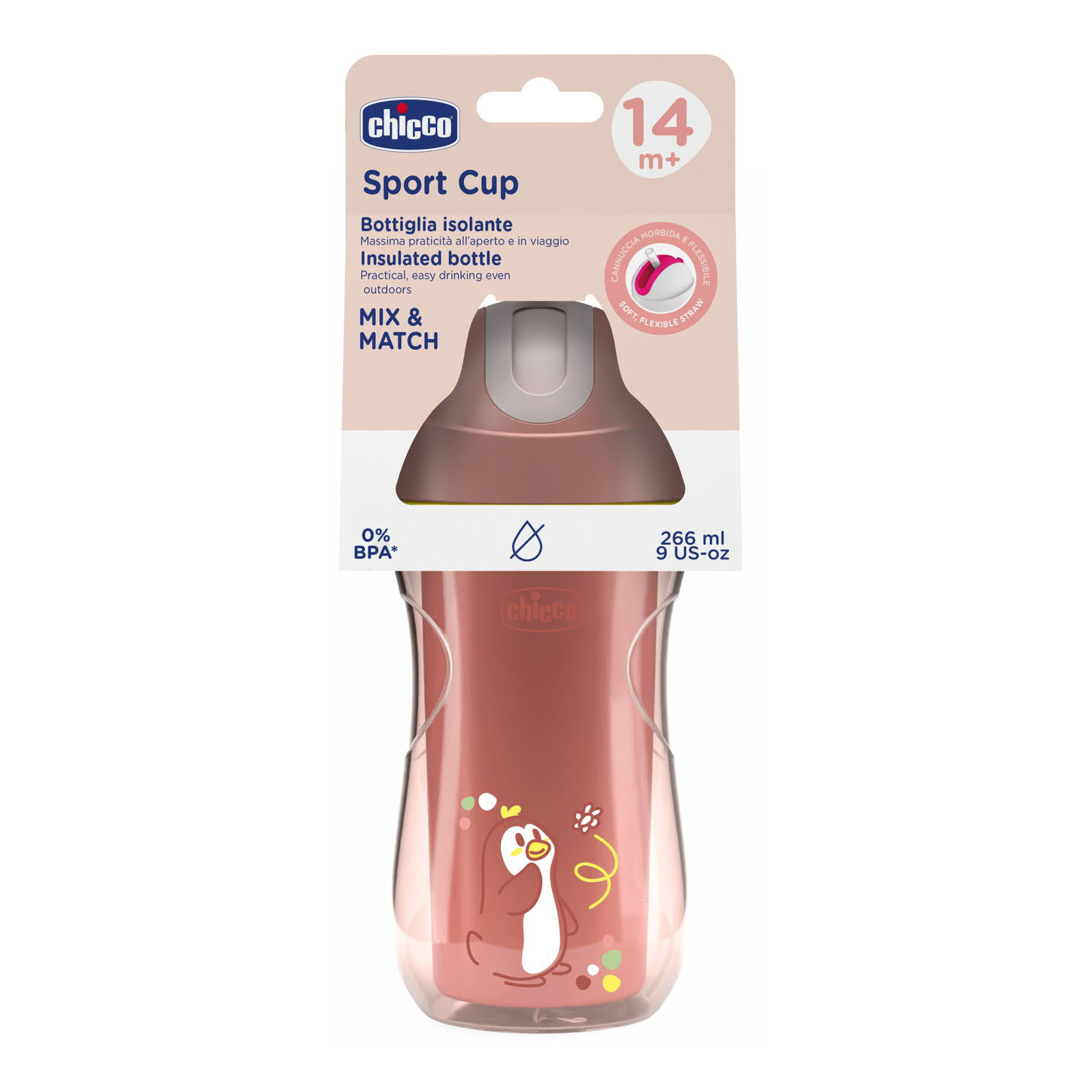 Chicco Sport Cup - Bottiglia Isolante con Cannuccia 14m+ Colore Rosa 266 ml - Immagine 4