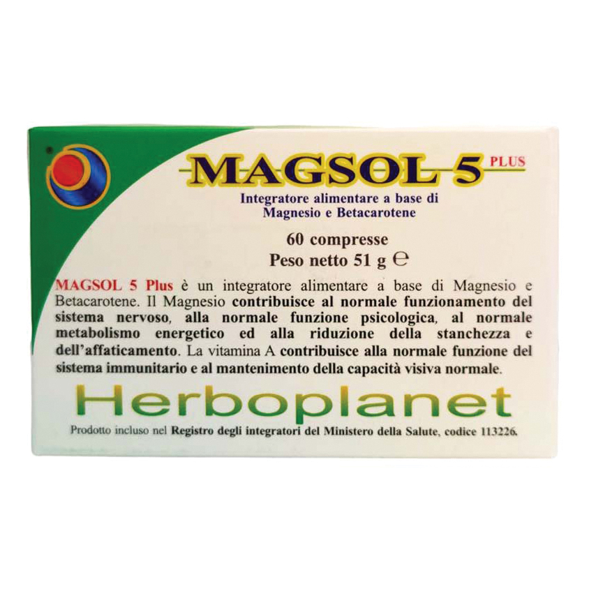 Magsol 5 Plus Integratore Magnesio e Betacarotene 60 Compresse - Herboplanet - Immagine 3