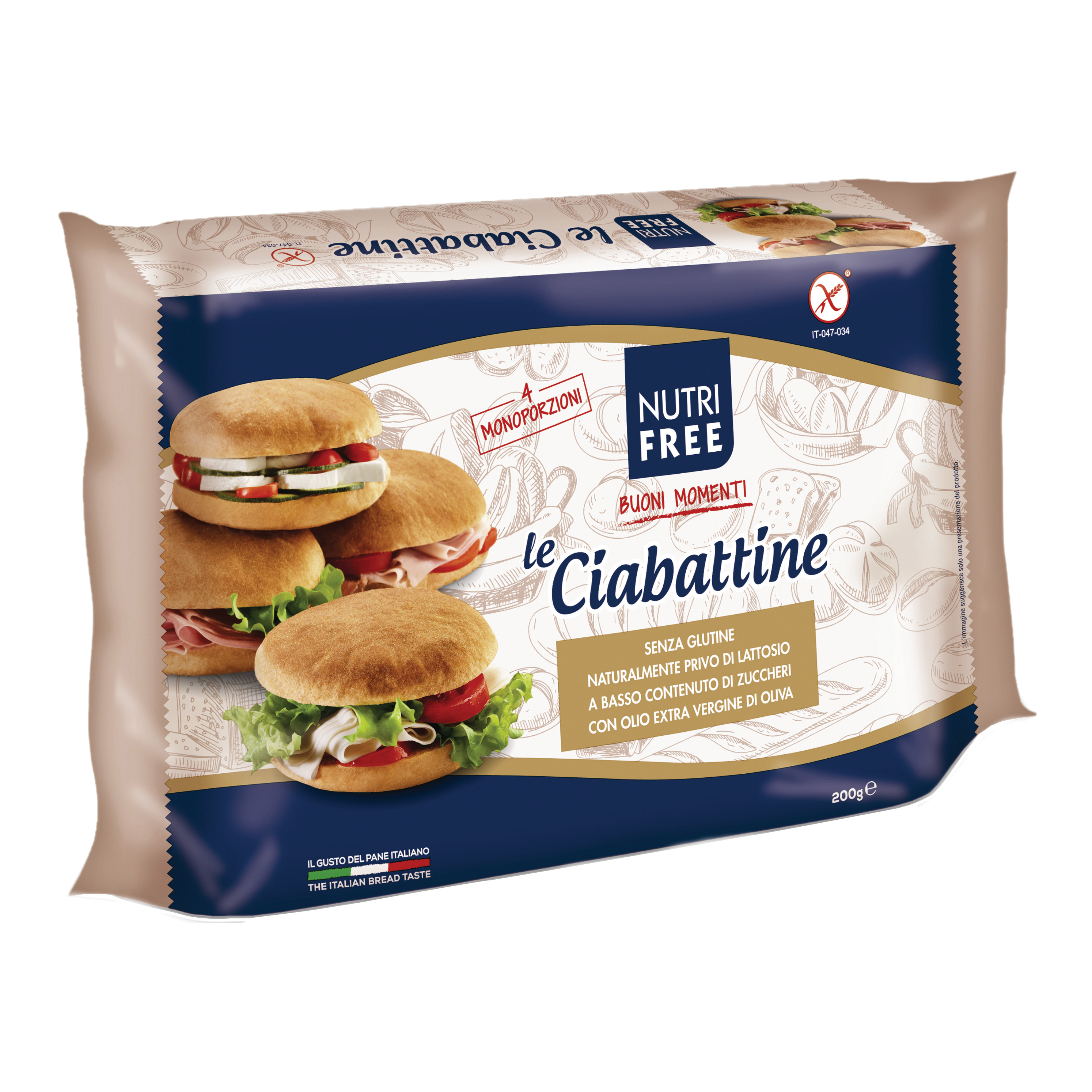 NUTRIFREE Le Ciabattine - 4 panini morbidissimi senza glutine da 50 G - Immagine 2