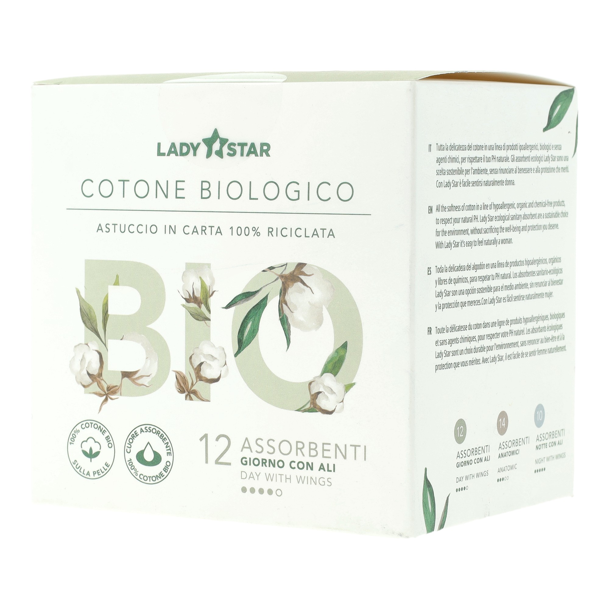 Farvima Medicinali Ladystar Assorbenti Esterni 100% Cotone Bio Giorno Ali 12 Pezzi - Immagine 7