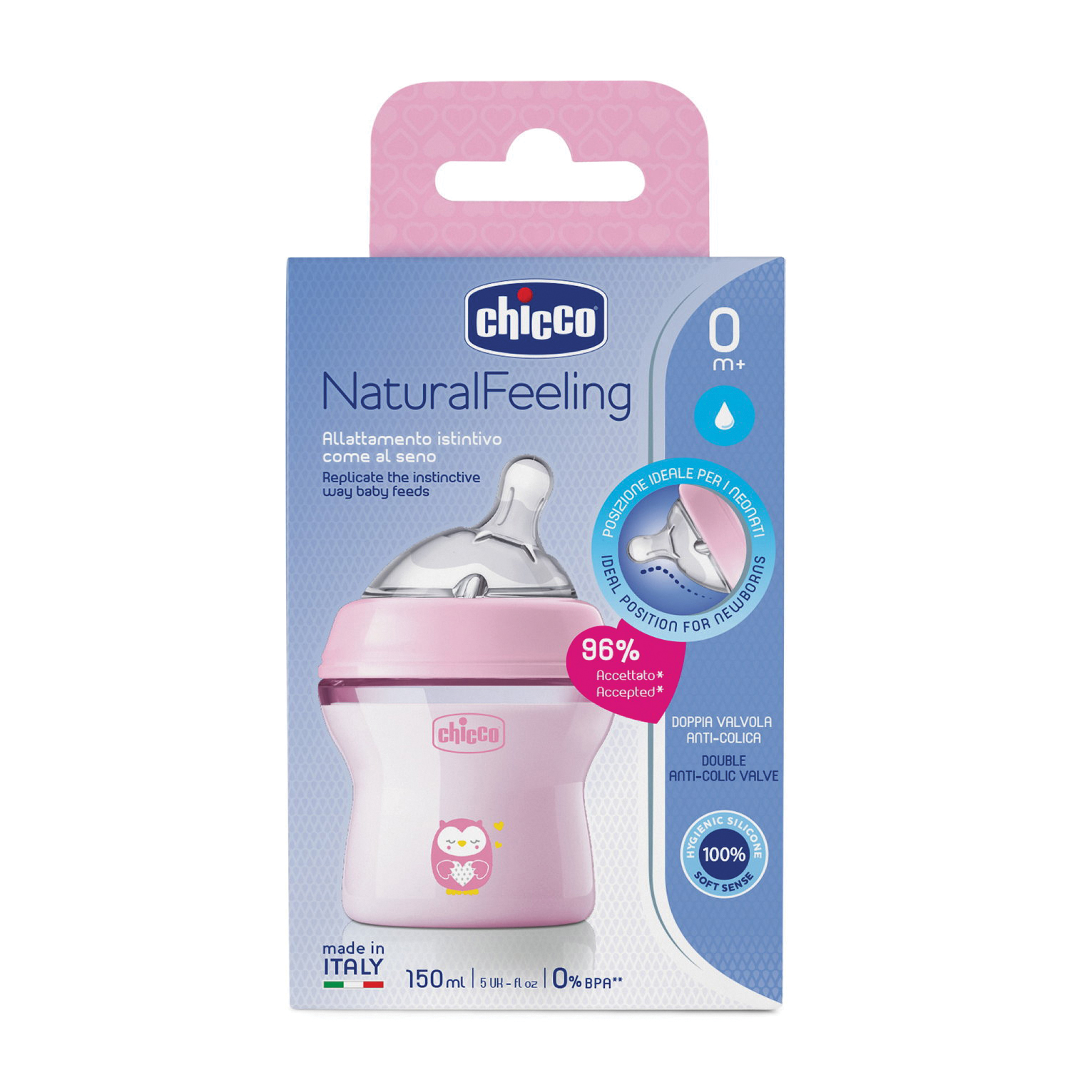 CHICCO BIBERON NAT FEEL PP 0M+ 150 ML BIMBA - Immagine 4