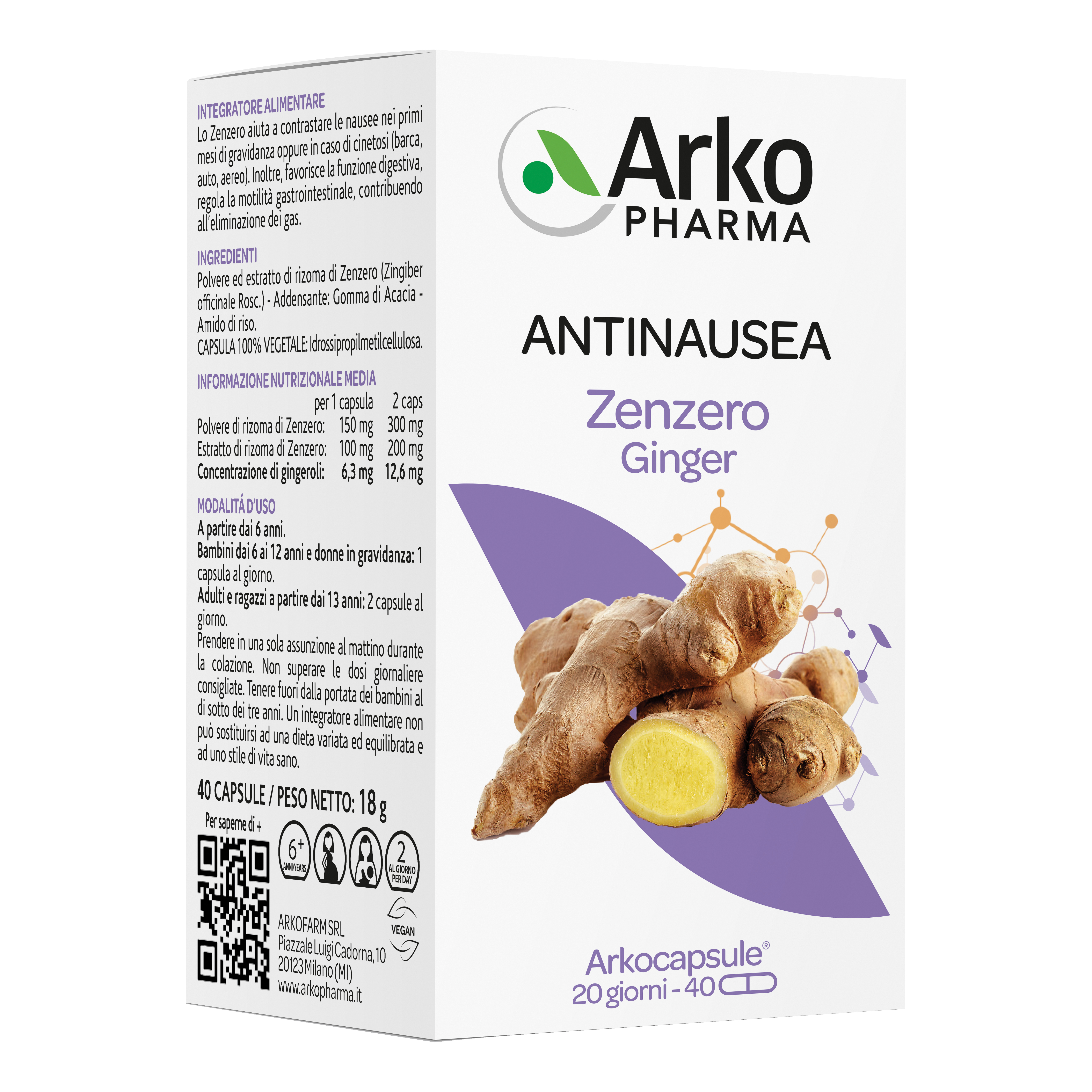 Arkofarm Arkopharma Arkocapsule Zenzero 19 G Capsule - Immagine 3