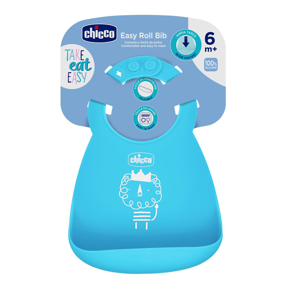 Bavaglino in silicone azzurro 6m+ facile da arrotolare - Chicco - Immagine 4
