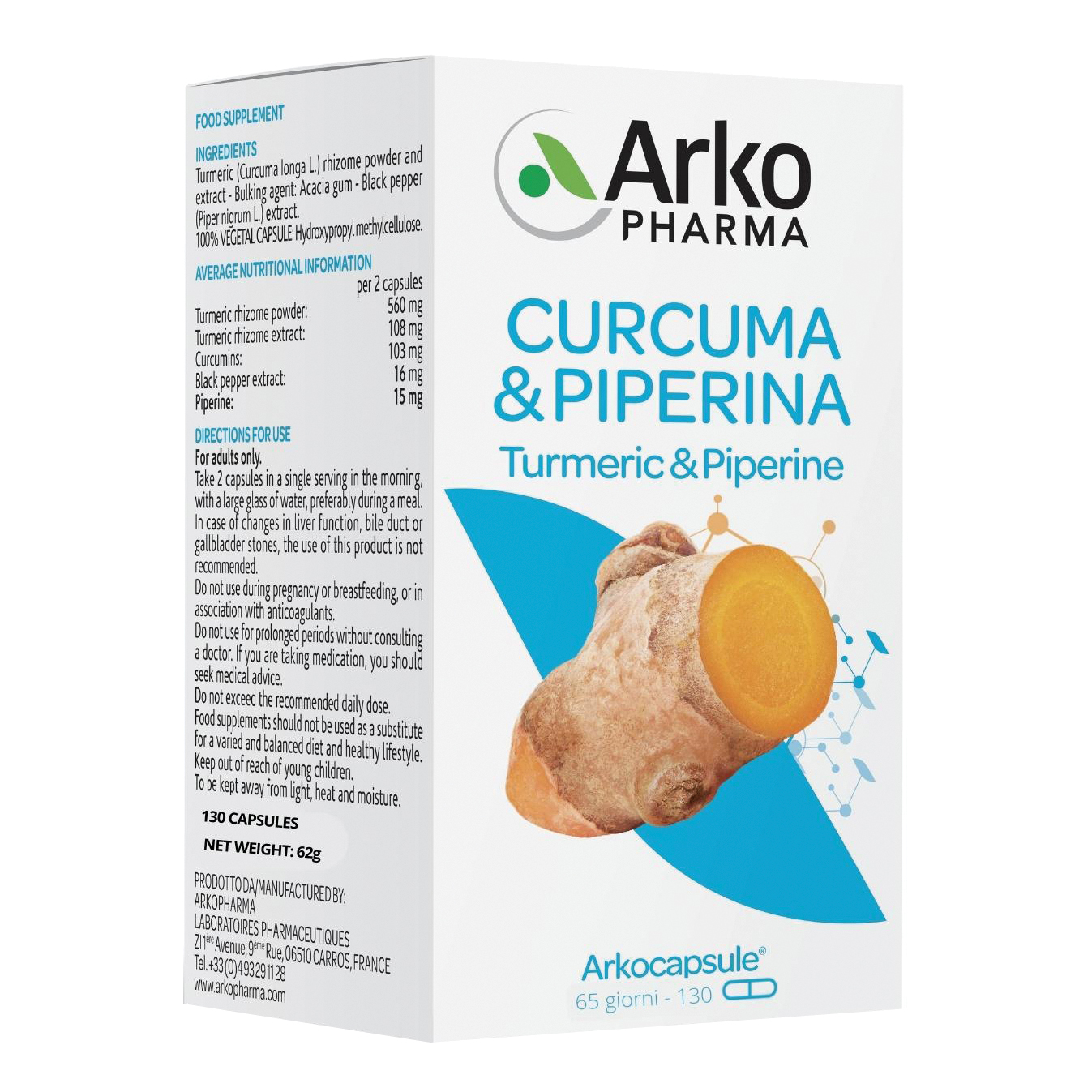 Arkopharma Arkocapsule Curcuma E Piperina Integratore Per Le Articolazioni 130 Capsule - Immagine 7