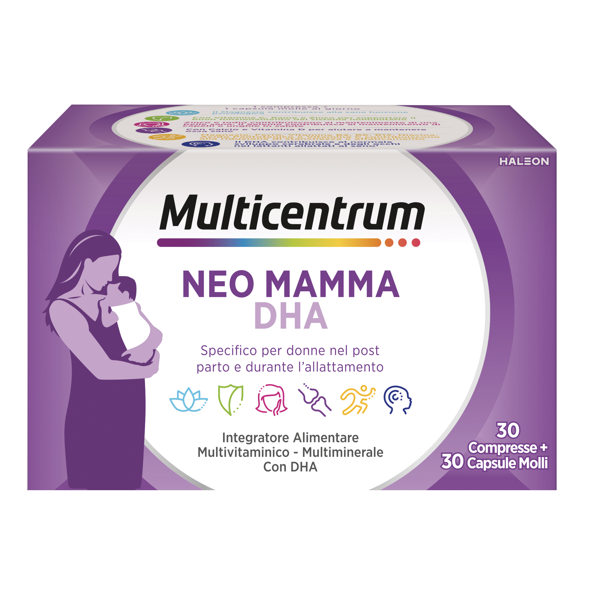 Haleon Italy Srl Multicentrum Neo Mamma Dha - Integratore Multivitaminico Per Donne In Allattamento - 30 Compresse + 30 Capsule - Immagine 3