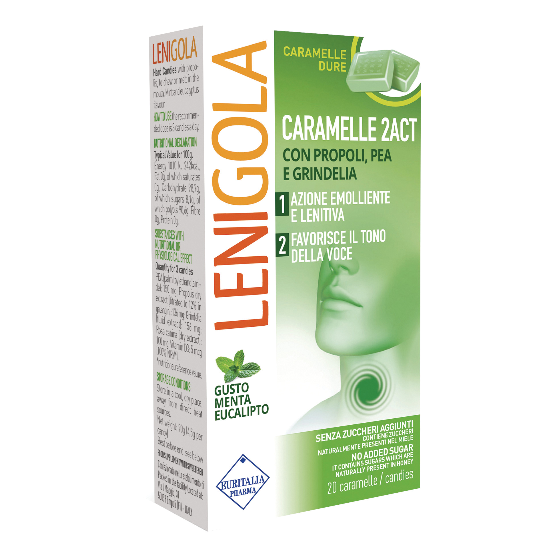 Lenigola 2Act Caramelle Emollienti E Lenitive Gusto Menta Eucalipto 24 Caramelle - Immagine 4
