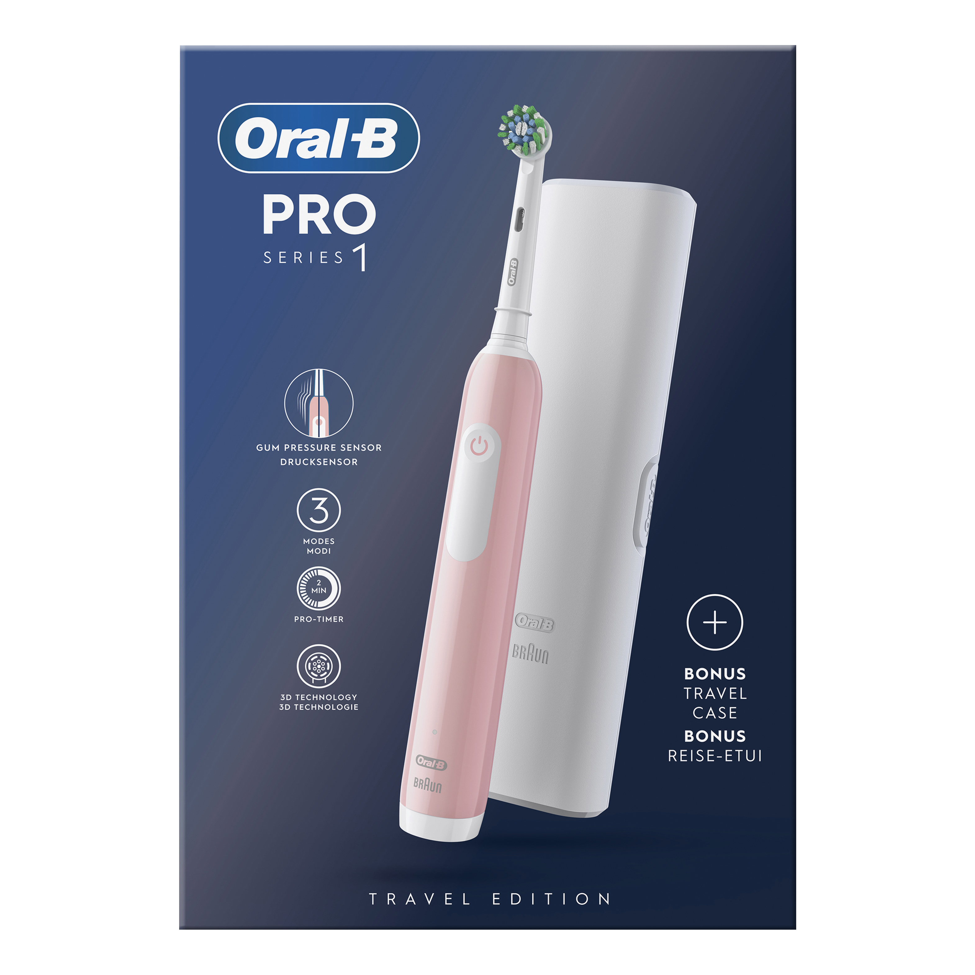 Oral-B Rosa Spazzolino Elettrico Braun Pro 1 Cross Action 3 Modalità Timer Custodia - Immagine 6