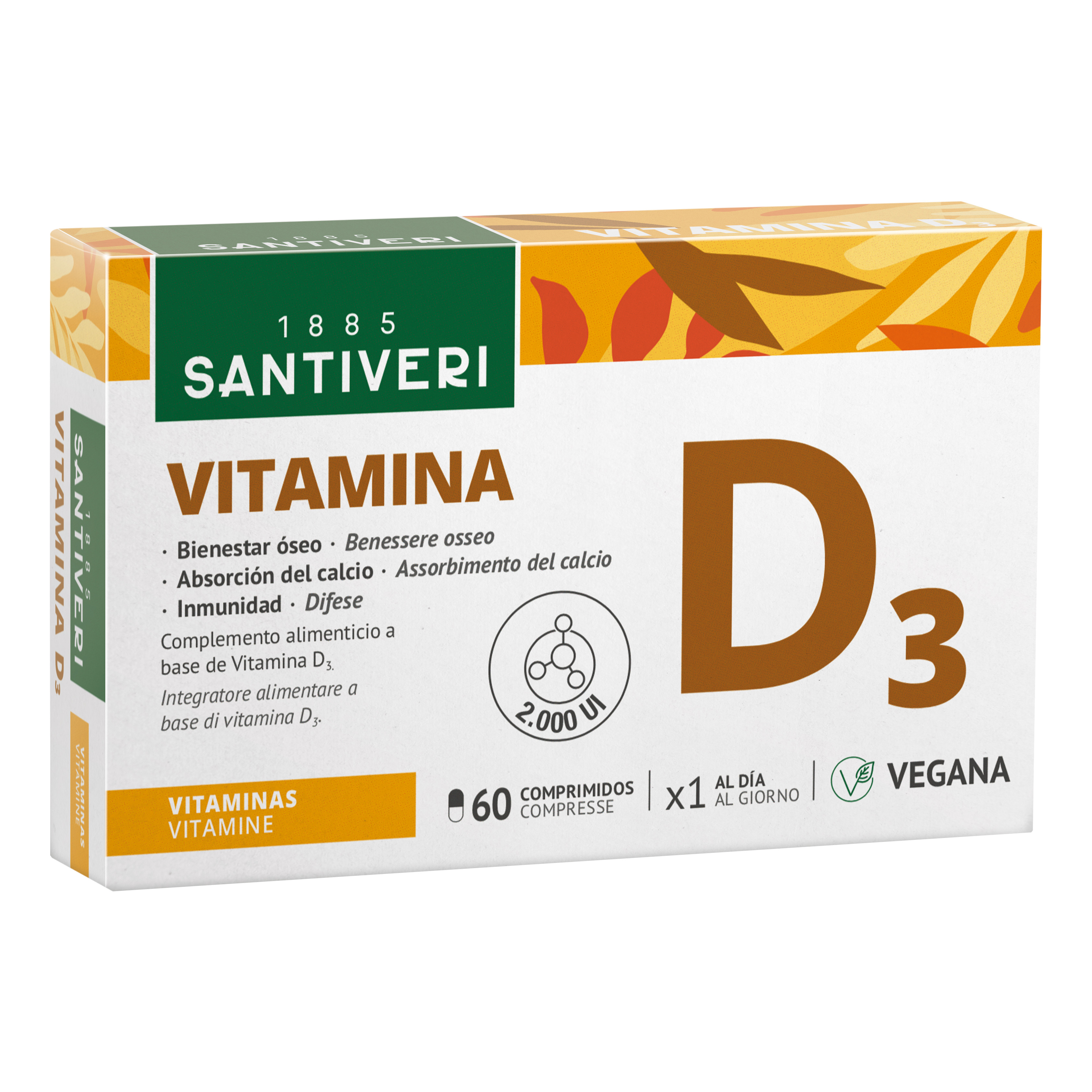 Santiveri Vitamina D3 2000 Ui Integratore Vegetale 60 Compresse - Immagine 5