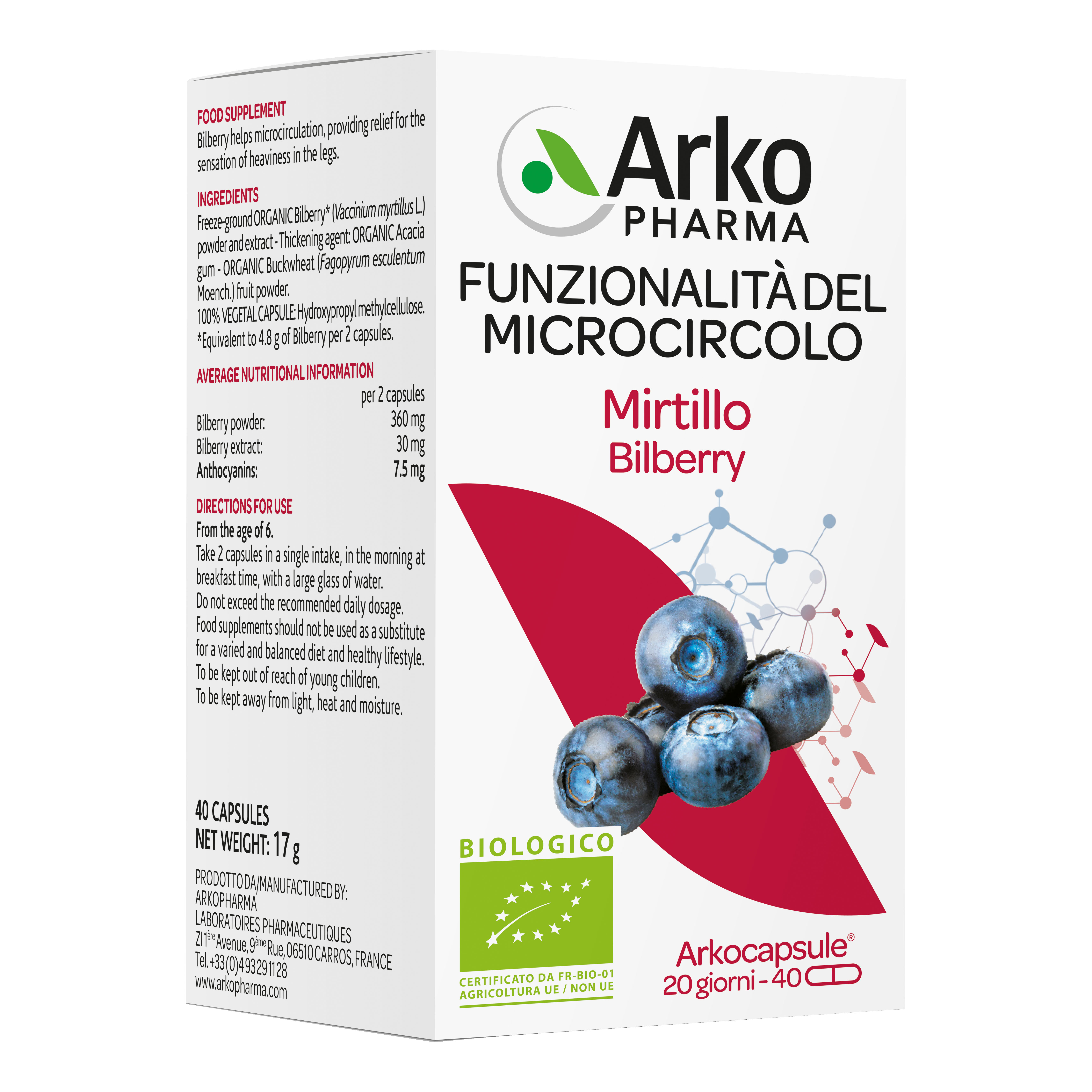 Arkopharma Arkocapsule Mirtillo Bio Integratore Per Il Microcircolo 40 Capsule - Immagine 13