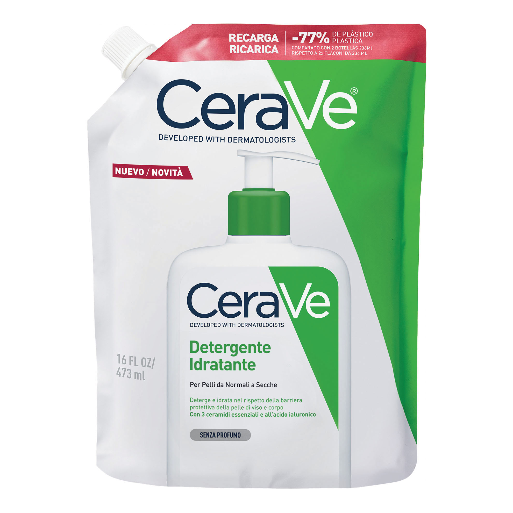 Cerave Crema | Ricarica Di Detergente Idratante Detergente Viso & Detergente Corpo Per Pelli Da Normali A Secche | 473Ml - Immagine 3
