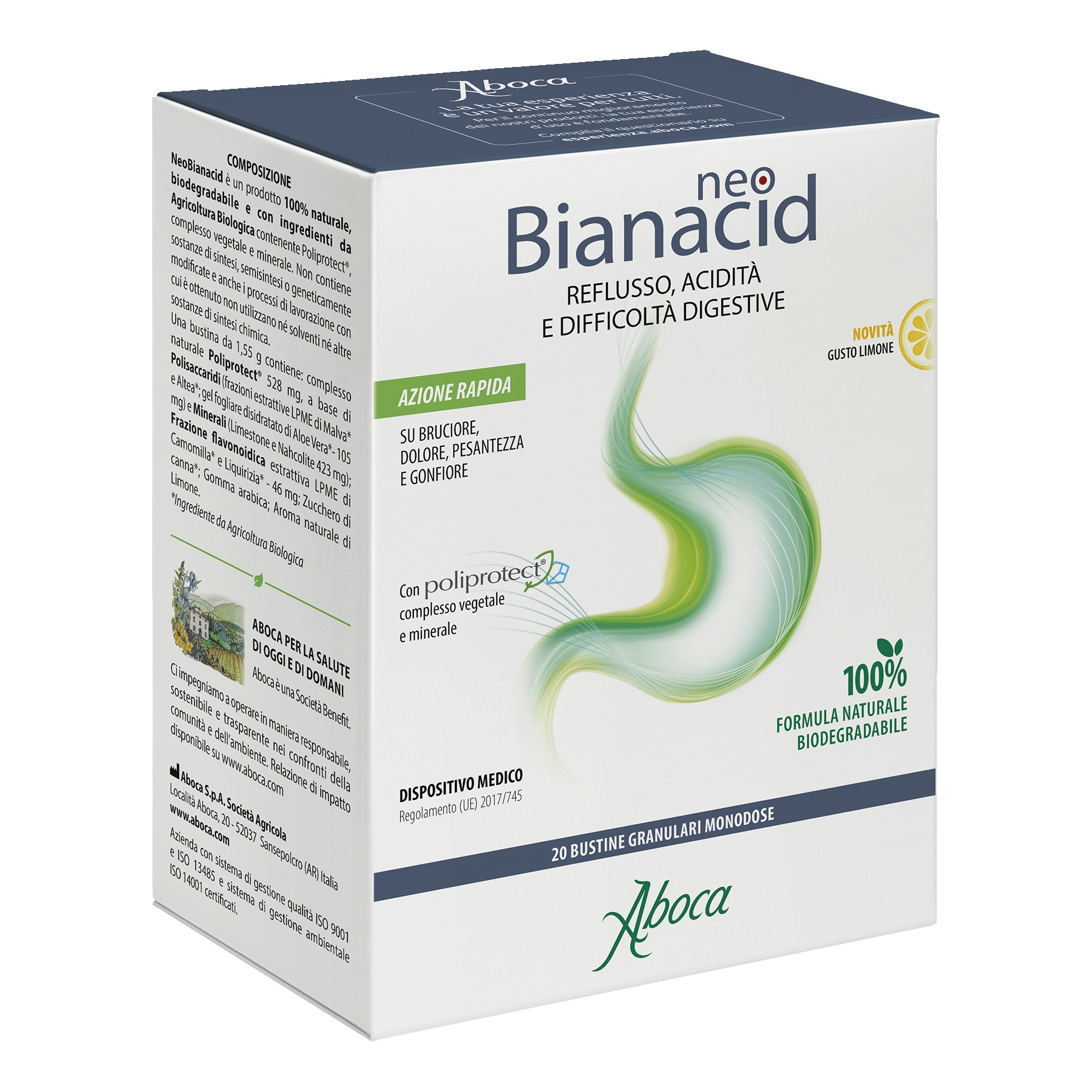 NeoBianacid Dispositivo Medico Reflusso Gastroesofageo 20 Bustine Limone - Aboca - Immagine 4